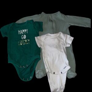 3 piece green baby onesie set